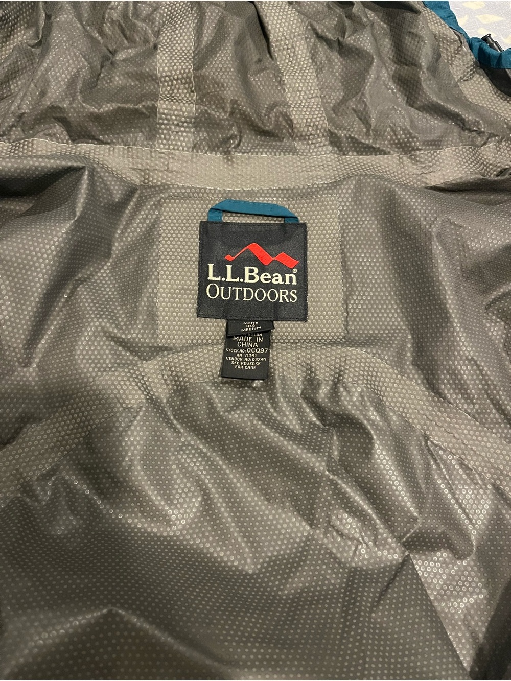 L.L. Bean Mens Teal Hooded Waterproof Goretex Rain Jacket Vintage - Picture 12 of 12